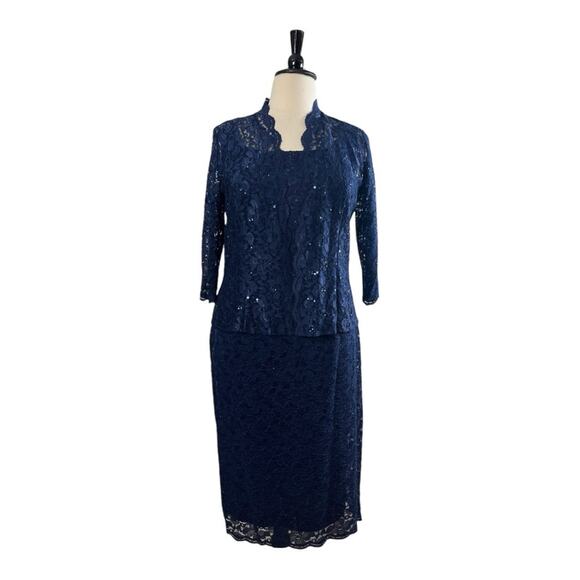 SLNY Jacket Dress 2 Piece Sheath Navy Blue Stretch Lace Women’s Plus Size 14 - Picture 14 of 15